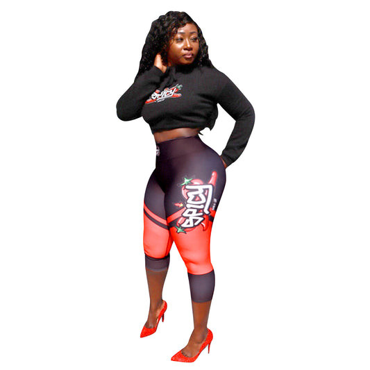 Womens Capri Leggings Casual Graphic Yoga Pants  -  SPICY RED