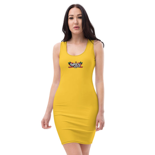 Women's Scoop Neck Casual Graphic Dress - SPICY YELLOW