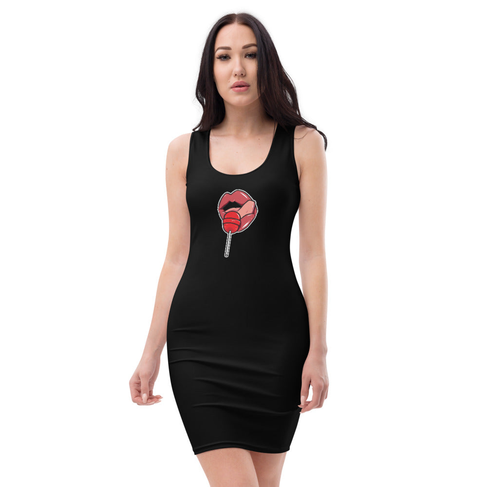 Women's Scoop Neck Casual Graphic Dress - LOLLIPOP BLACK
