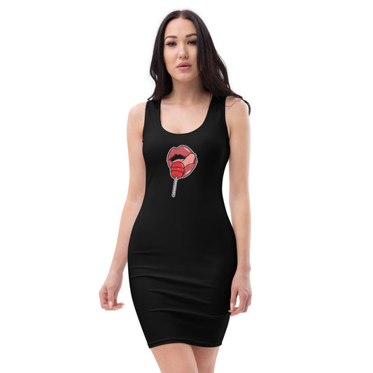 Women's Scoop Neck Casual Graphic Dress - LOLLIPOP BLACK