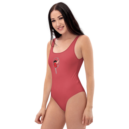 Women's One Piece Swimsuits Bathing Suit Graphic Swimwear - LOLLIPOP PINK