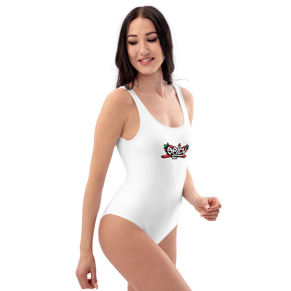 Women's One Piece Swimsuits Bathing Suit Graphic Swimwear - SPICY WHITE