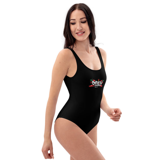 Women's One Piece Swimsuits Bathing Suit Graphic Swimwear - SPICY BLACK