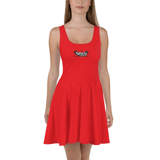 Women's Scoop Neck Casual Graphic Skater Dress - SPICY RED