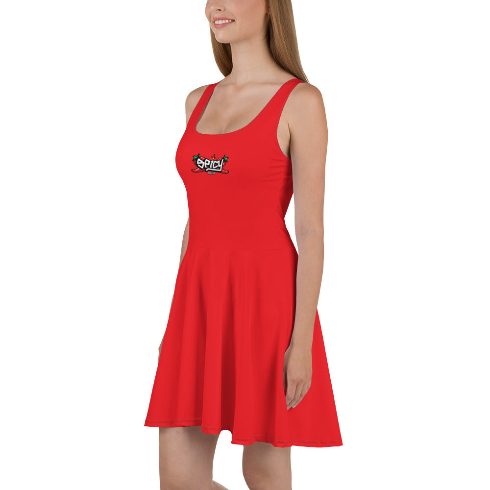 Women's Scoop Neck Casual Graphic Skater Dress - SPICY RED