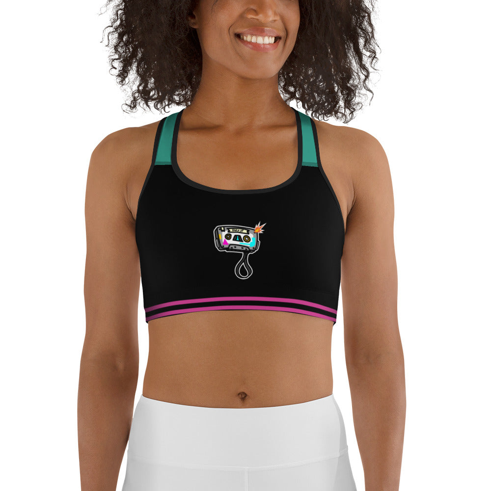 Women's Medium Support Racerback Sports Bra - TAPE POP BLACK GREEN