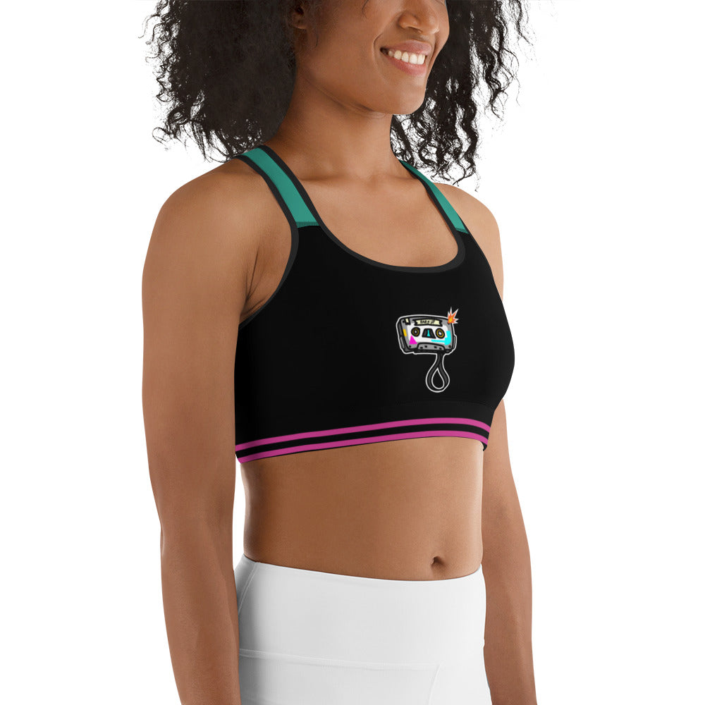 Women's Medium Support Racerback Sports Bra - TAPE POP BLACK GREEN
