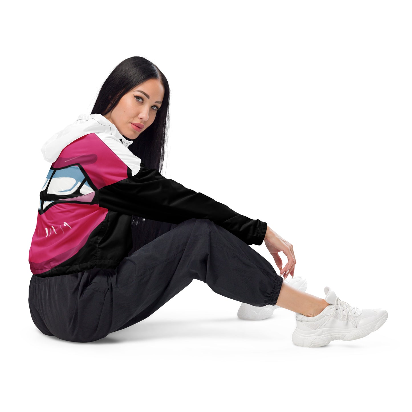 Women’s Novelty Graphic Cropped Windbreaker - Lipstick