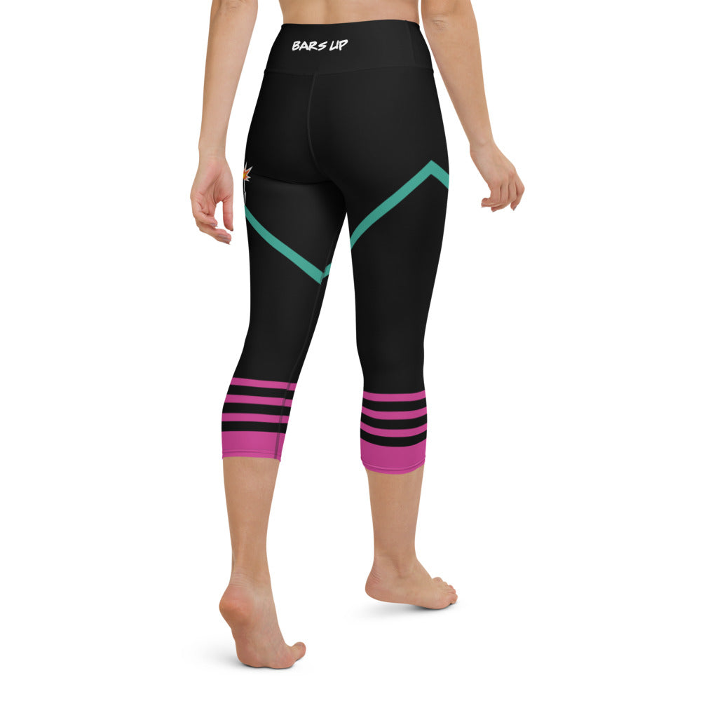 Womens Capri Leggings Casual Graphic Yoga Pants - TAPE POP BLACK PINK