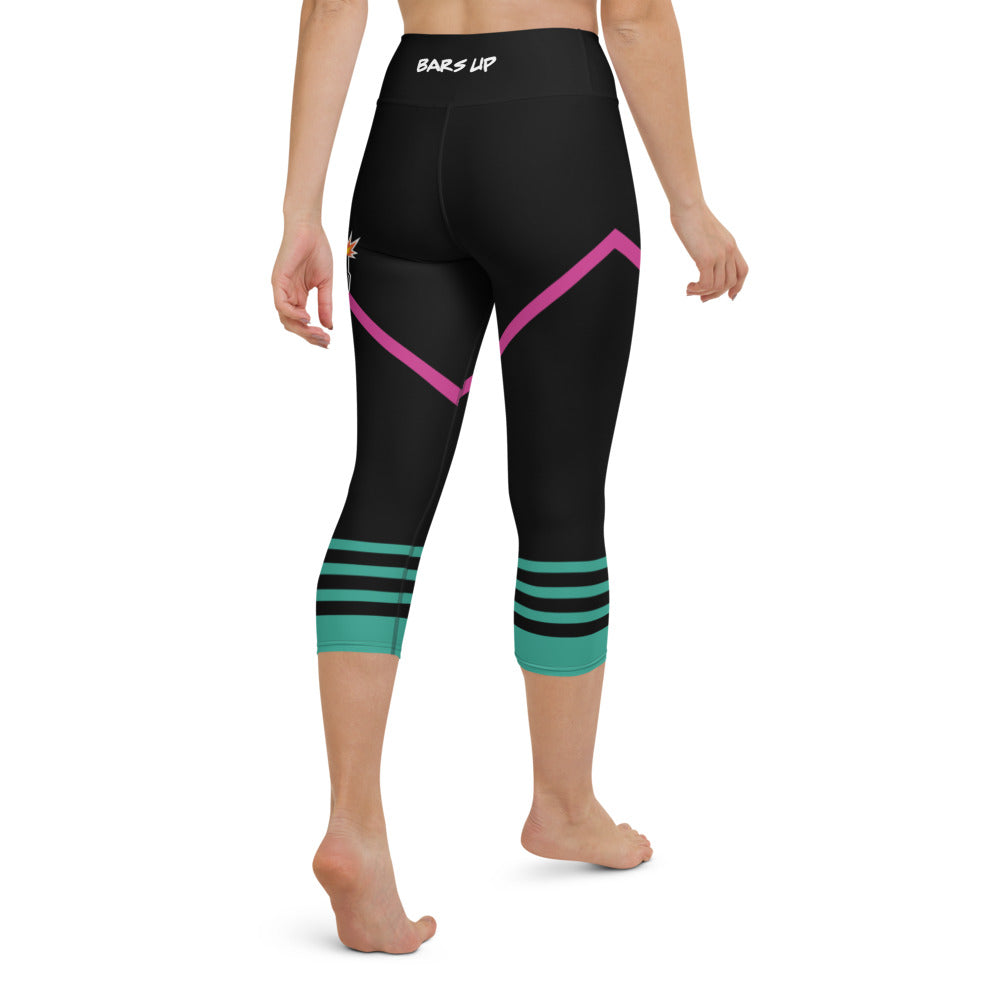 Womens Capri Leggings Casual Graphic Yoga Pants - TAPE POP BLACK GREEN