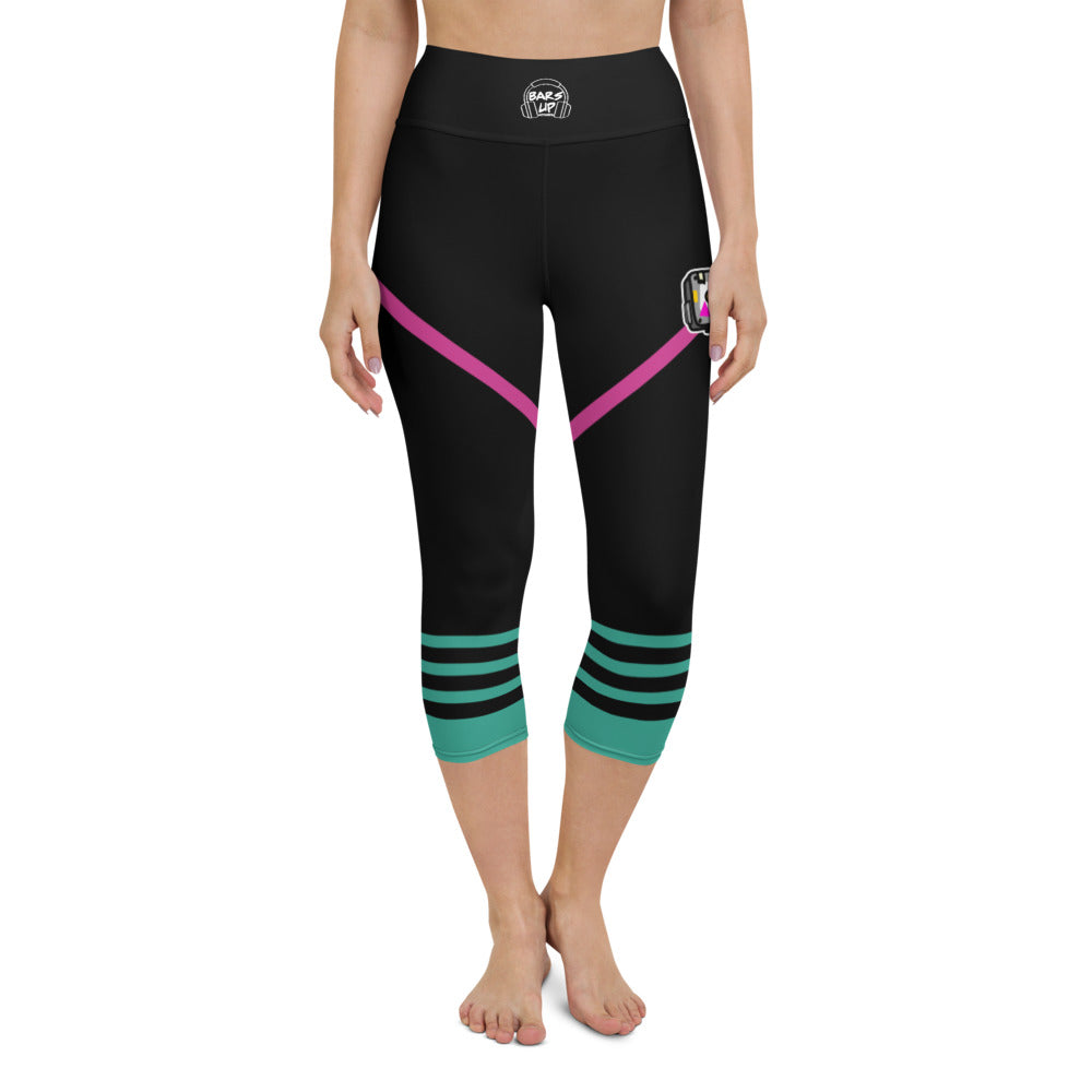 Womens Capri Leggings Casual Graphic Yoga Pants - TAPE POP BLACK GREEN