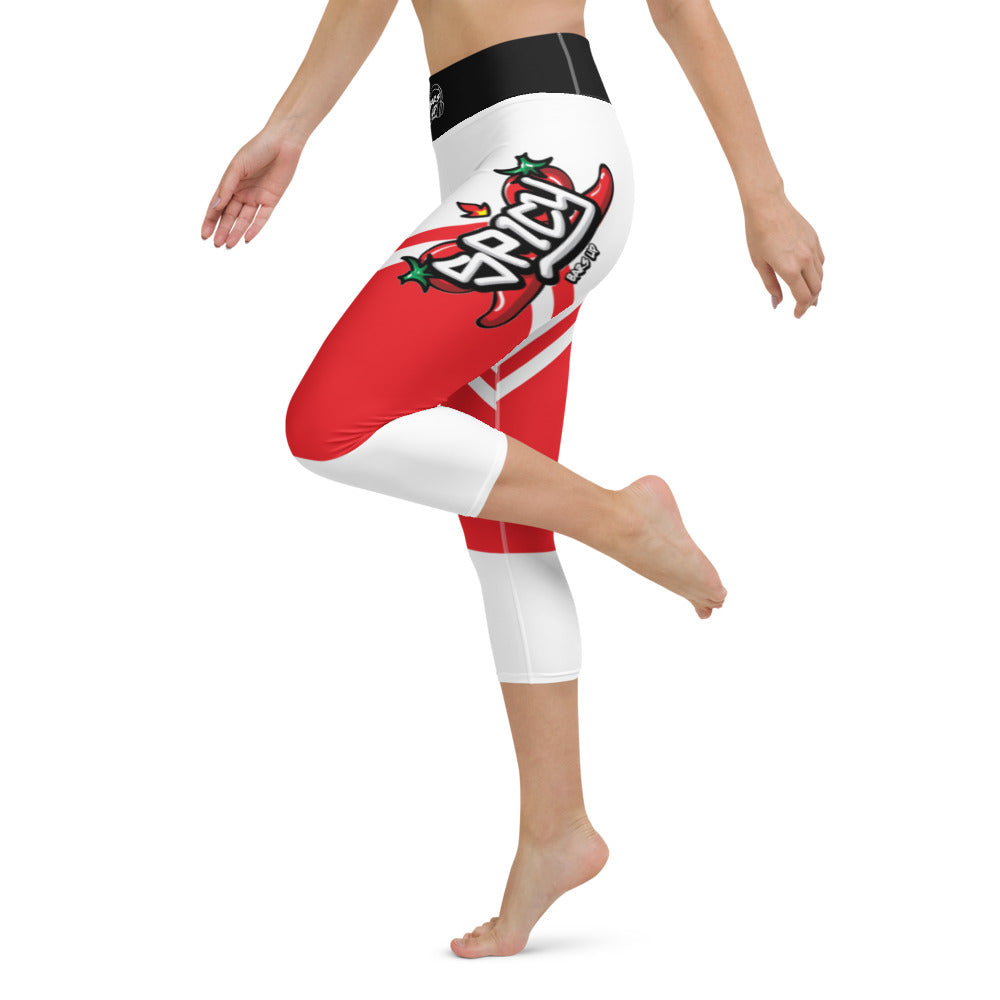 Womens Capri Leggings Casual Graphic Yoga Pants  -  SPICY WHITE