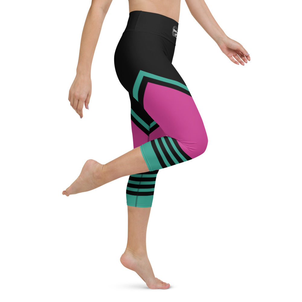 Womens Capri Leggings Casual Graphic Yoga Pants - TAPE POP PINK