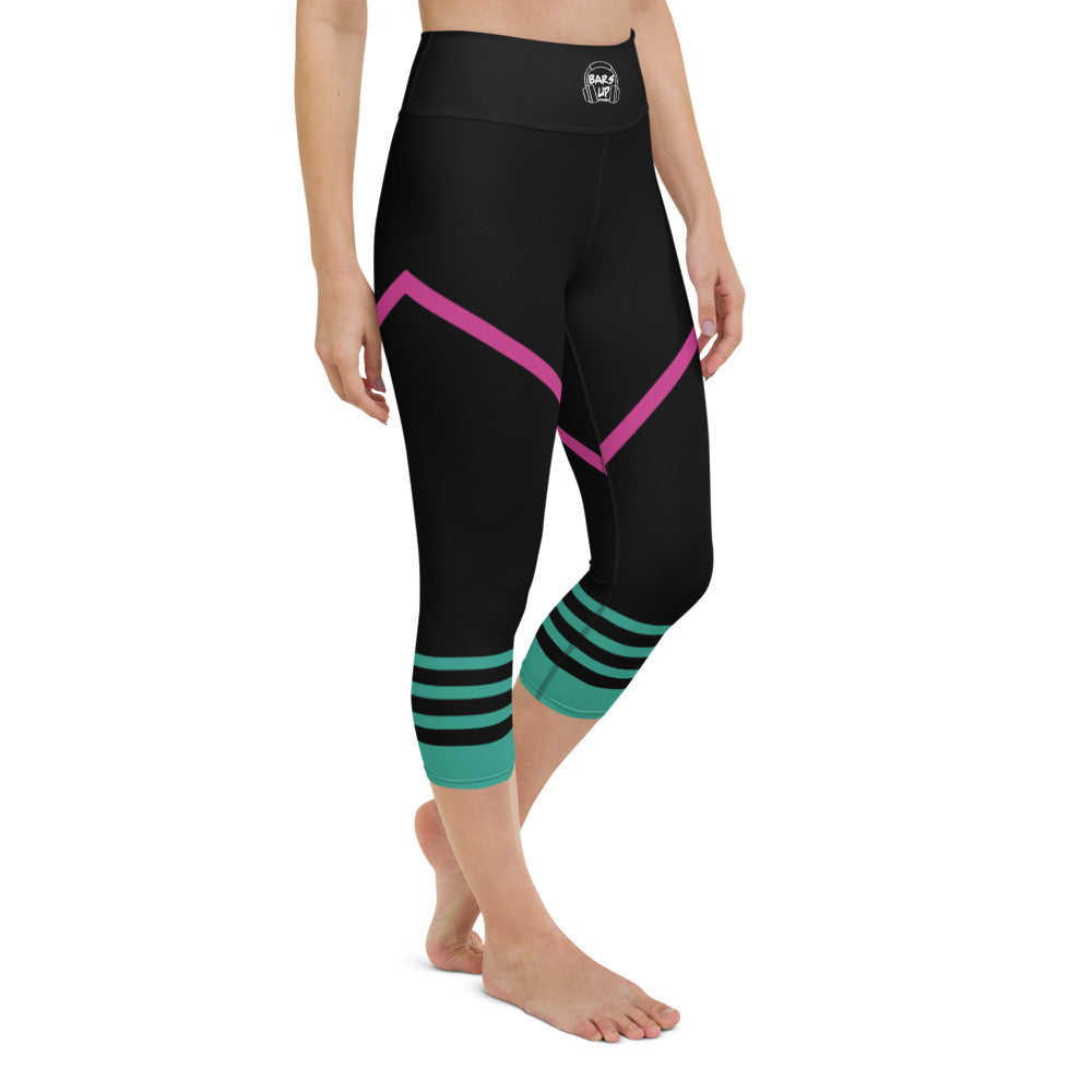 Womens Capri Leggings Casual Graphic Yoga Pants - TAPE POP BLACK GREEN