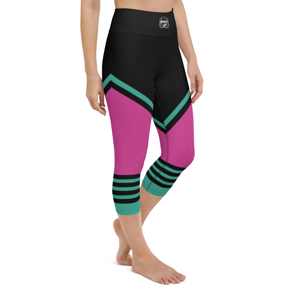 Womens Capri Leggings Casual Graphic Yoga Pants - TAPE POP PINK