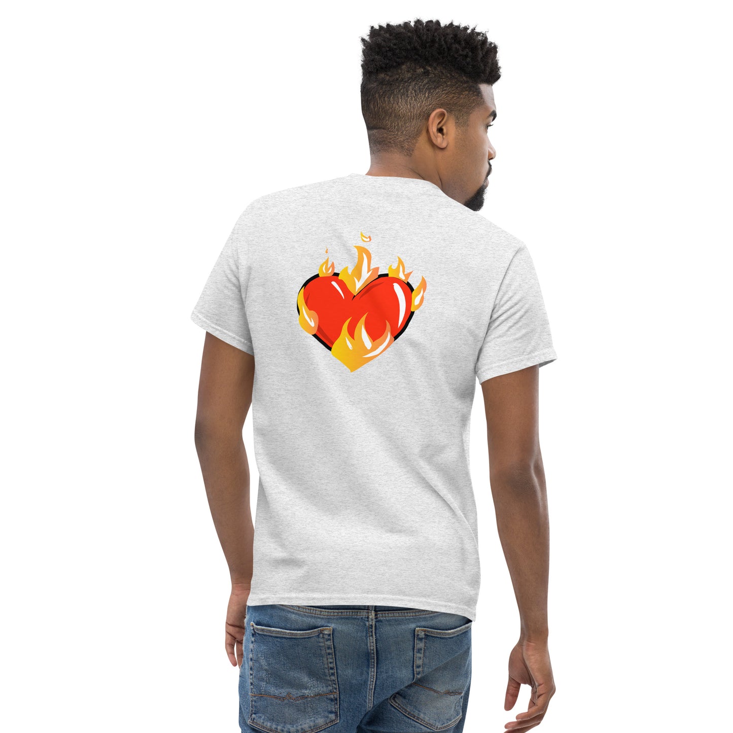 Men's Novelty T Shirts Graphic - Heart on Fire Front and Back