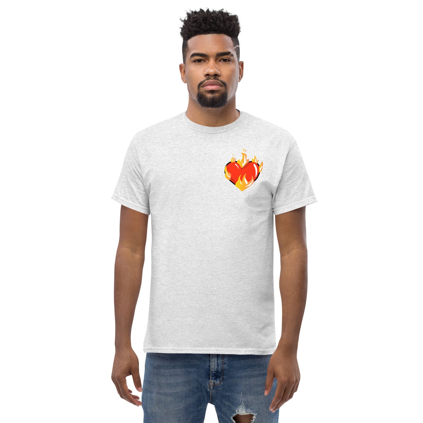 Men's Novelty T Shirts Graphic - Heart on Fire Front and Back