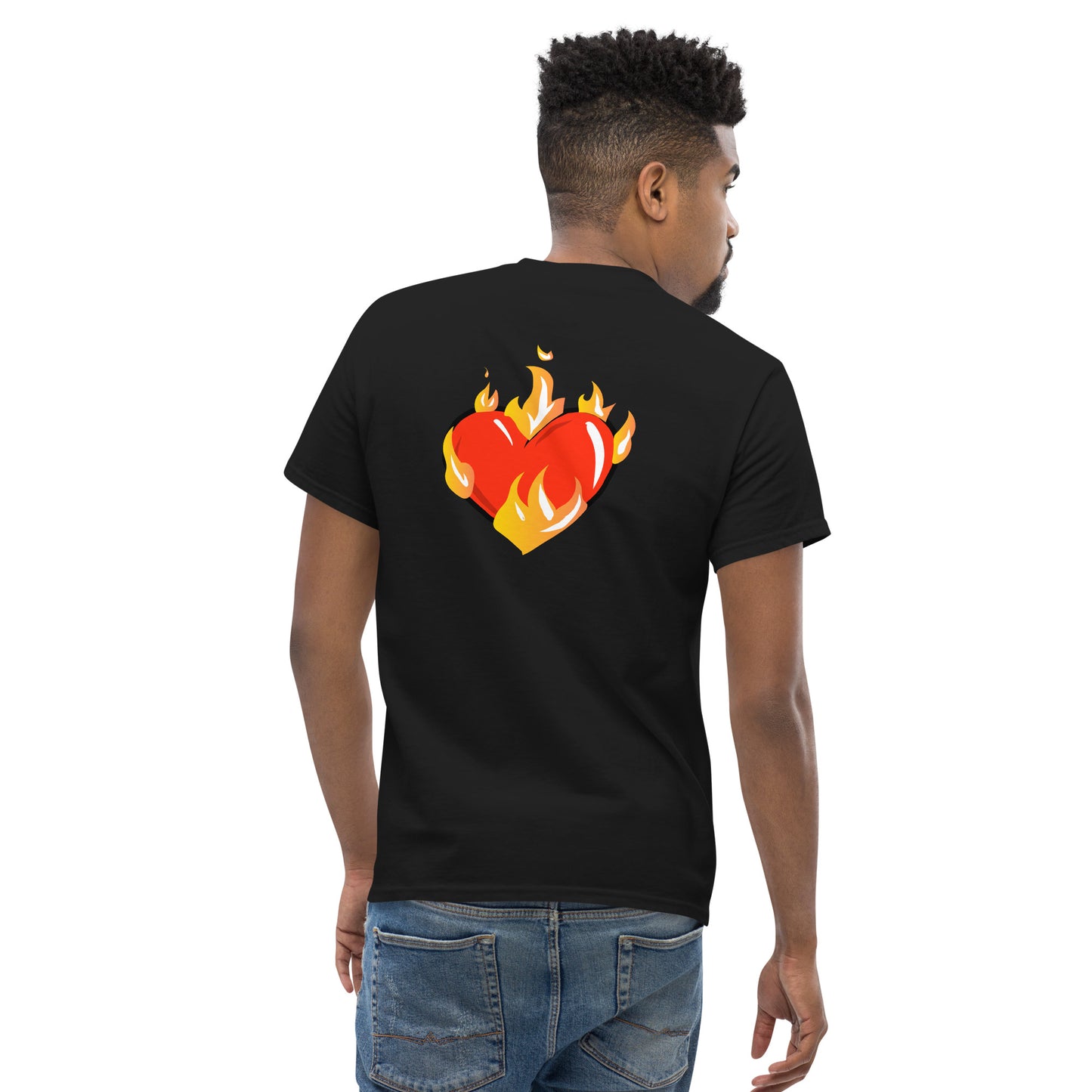 Men's Novelty T Shirts Graphic - Heart on Fire Front and Back