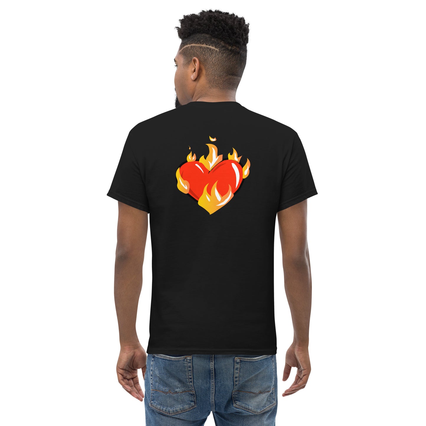 Men's Novelty T Shirts Graphic - Heart on Fire Front and Back