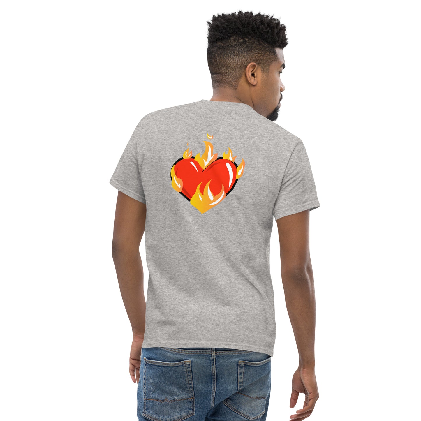 Men's Novelty T Shirts Graphic - Heart on Fire Front and Back