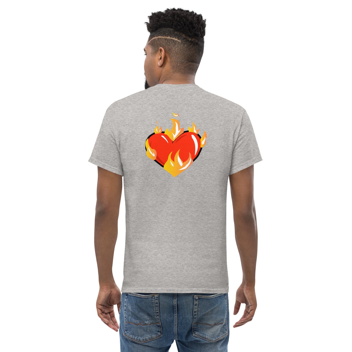 Men's Novelty T Shirts Graphic - Heart on Fire Front and Back