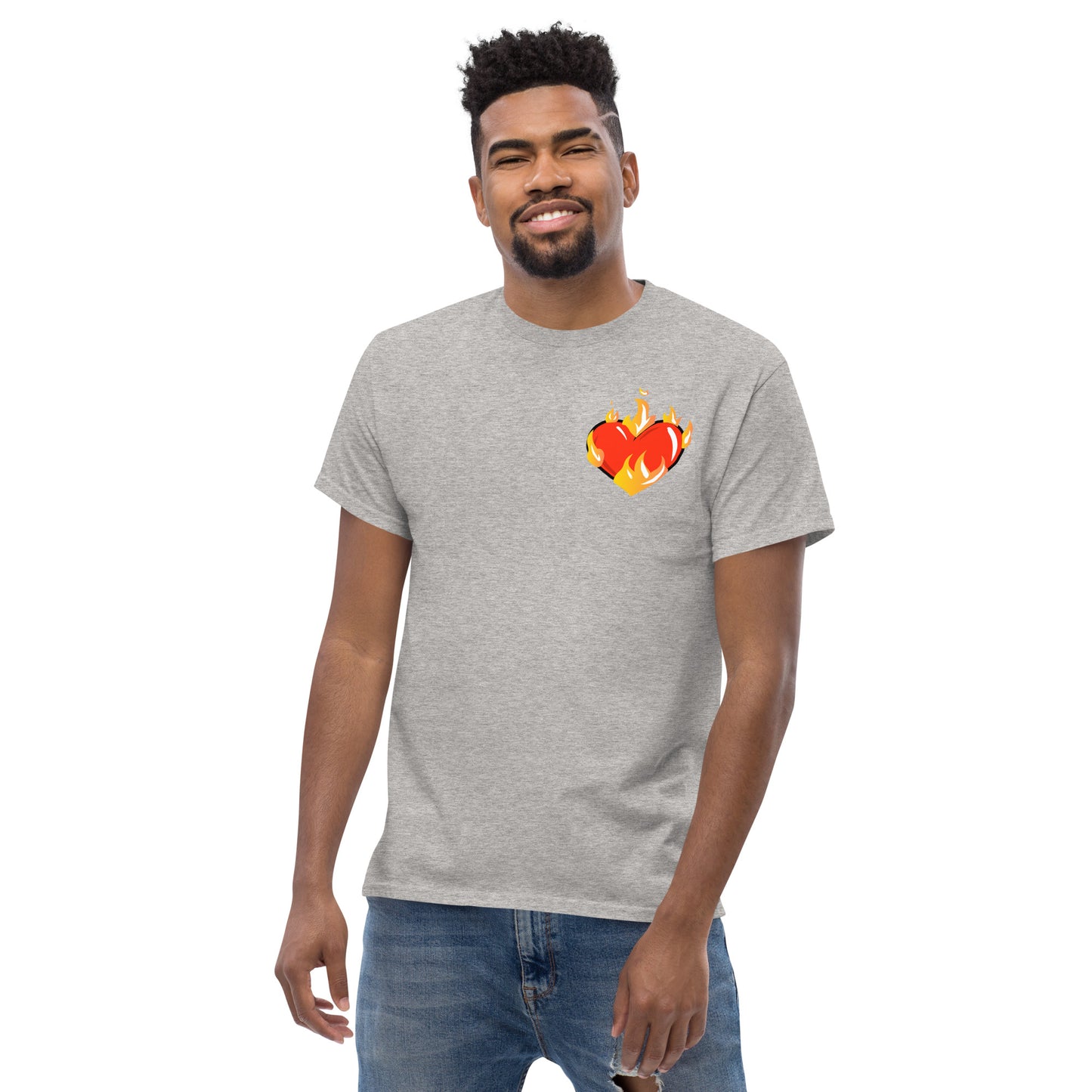 Men's Novelty T Shirts Graphic - Heart on Fire Front and Back