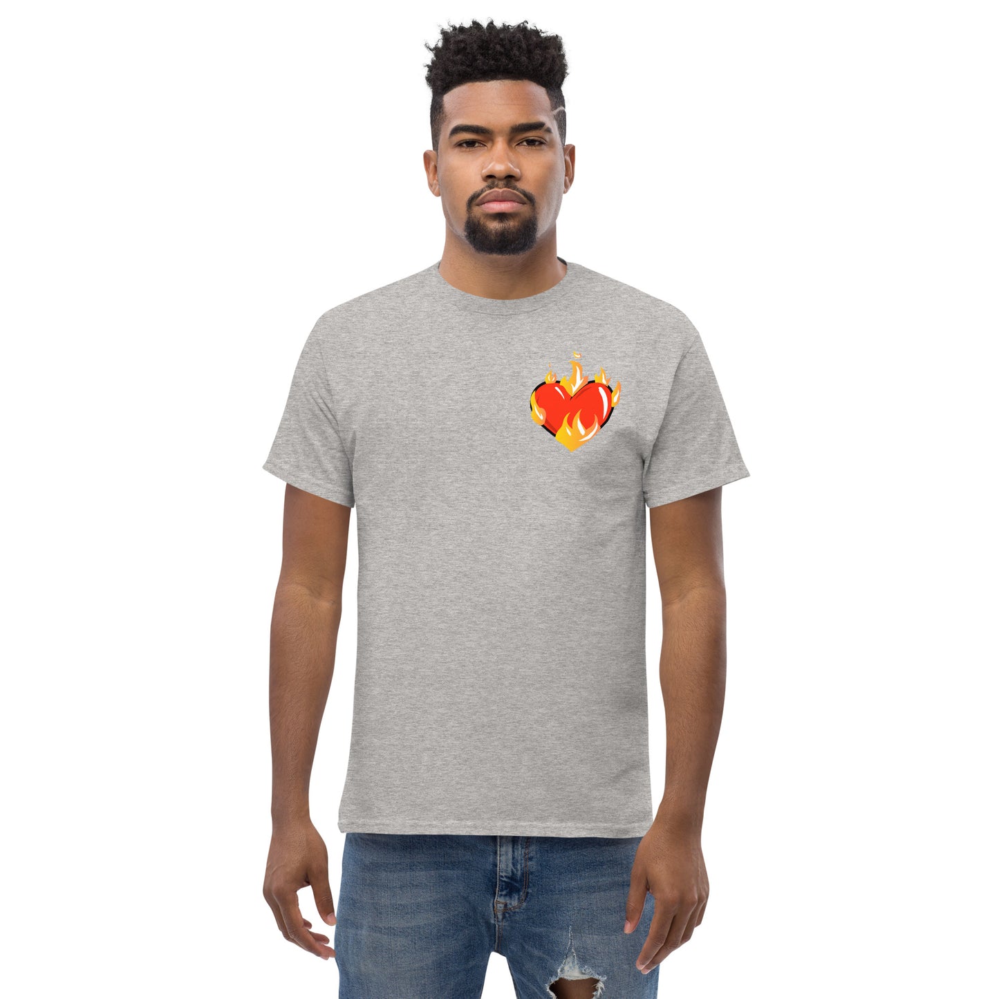 Men's Novelty T Shirts Graphic - Heart on Fire Front and Back