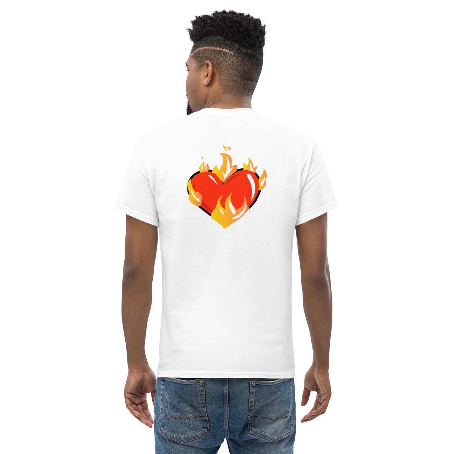 Men's Novelty T Shirts Graphic - Heart on Fire Front and Back