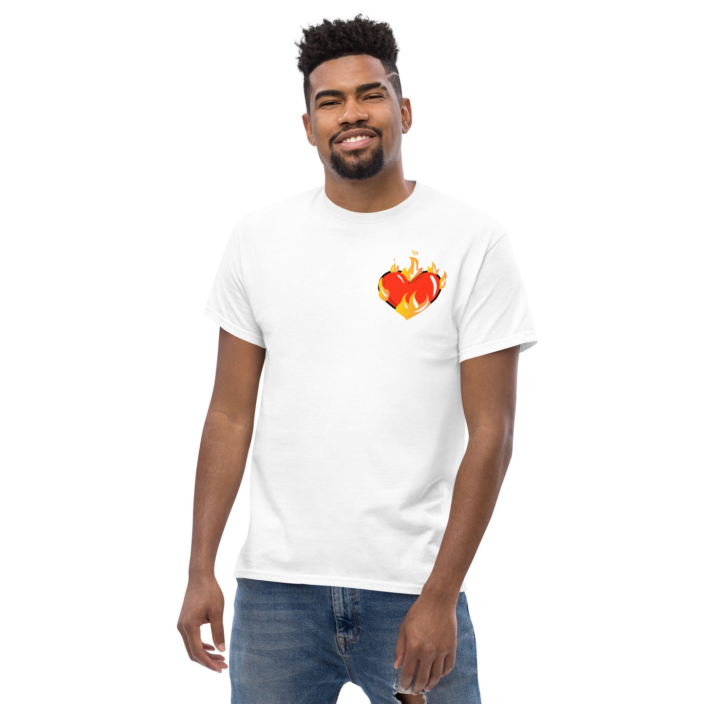Men's Novelty T Shirts Graphic - Heart on Fire Front and Back