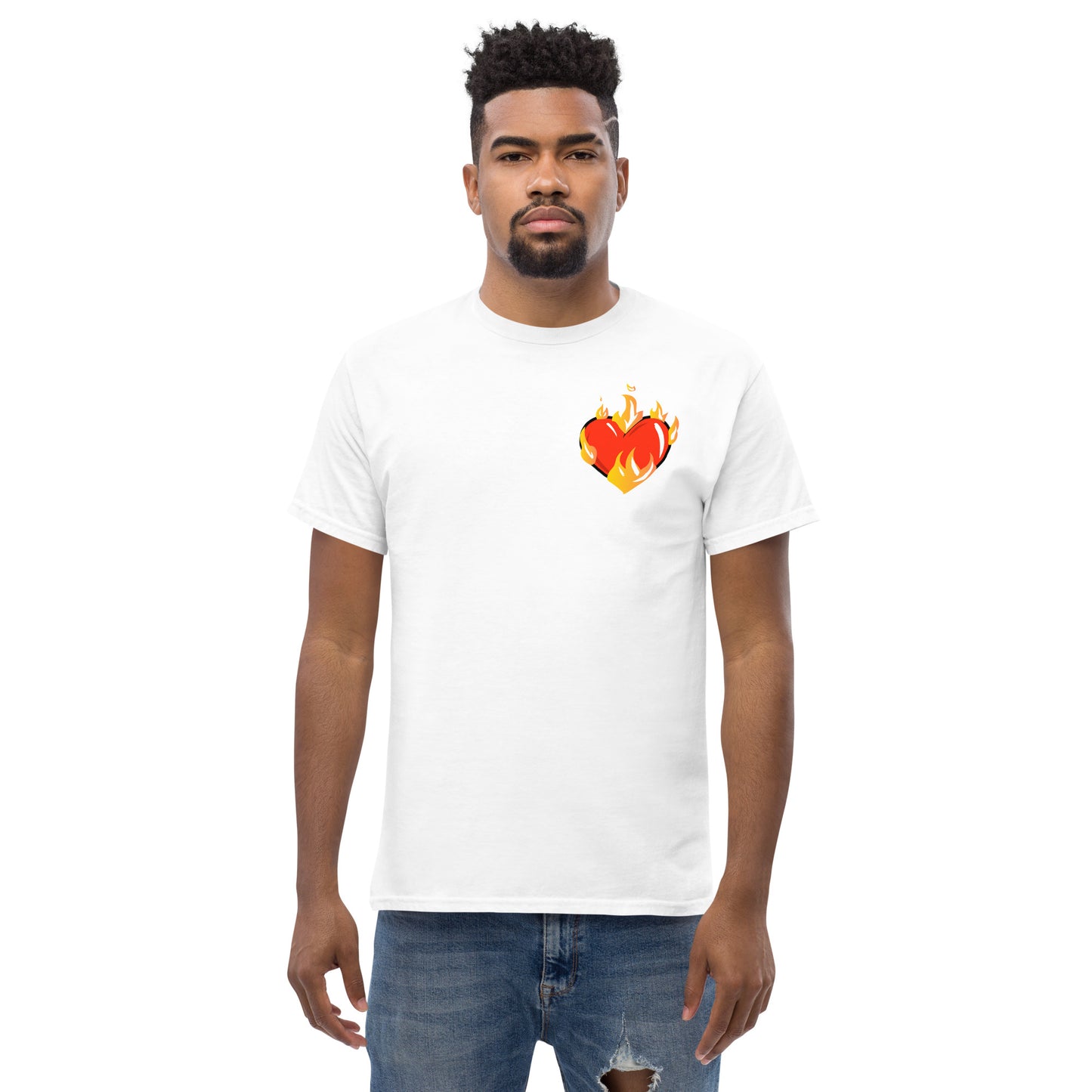Men's Novelty T Shirts Graphic - Heart on Fire Front and Back
