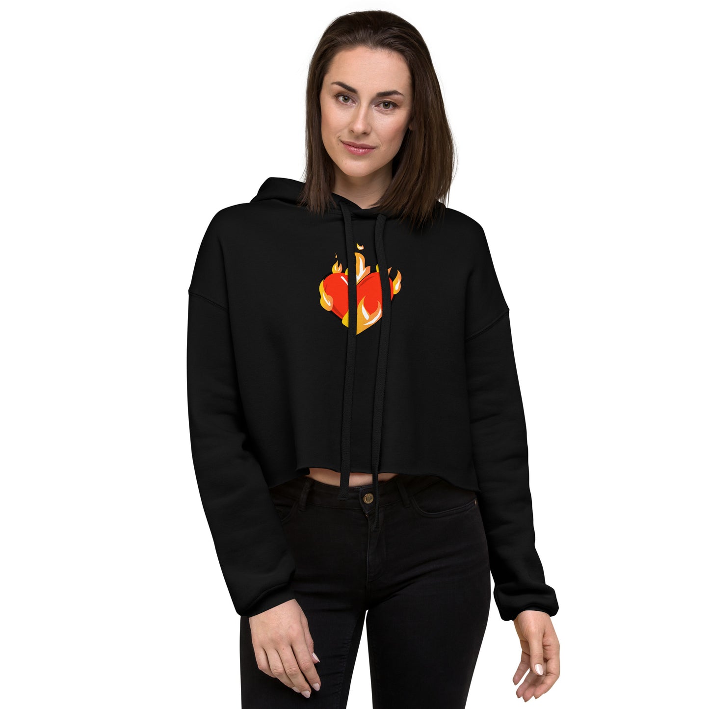 Women's Novelty Crop Hoodie Graphic - Heart on Fire