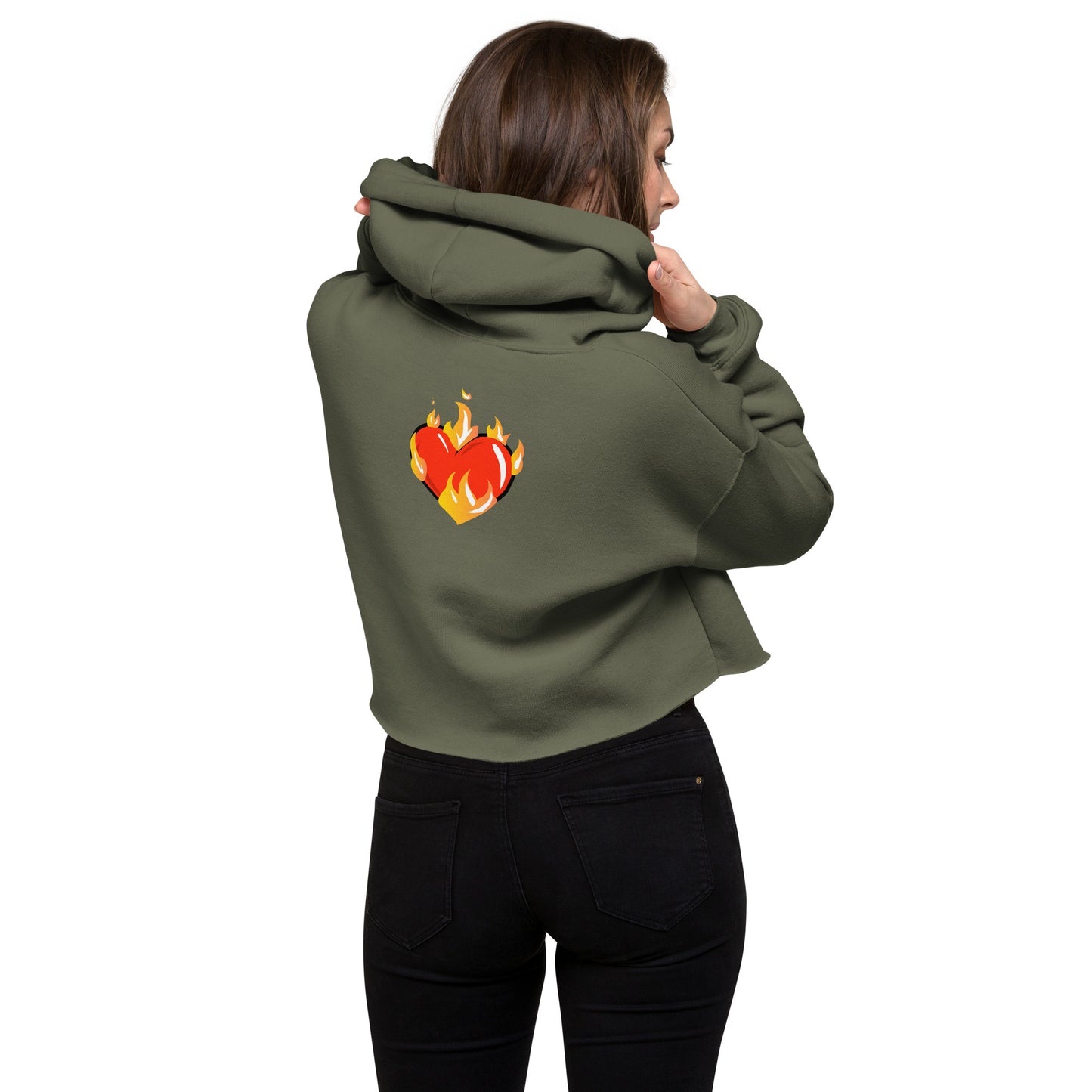 Women’s Novelty Crop Hoodie Graphic - Heart on Fire Front and Back