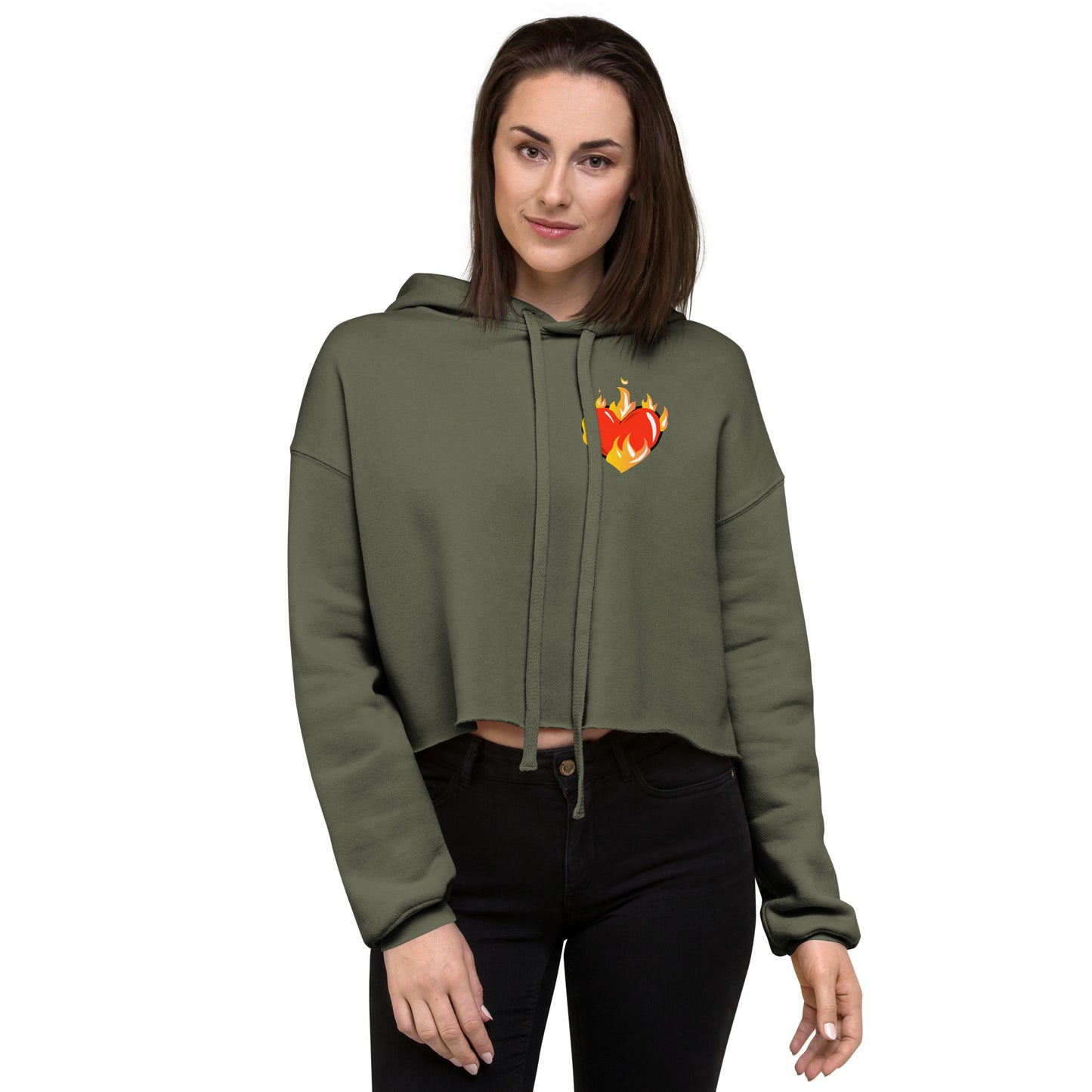 Women’s Novelty Crop Hoodie Graphic - Heart on Fire Front and Back