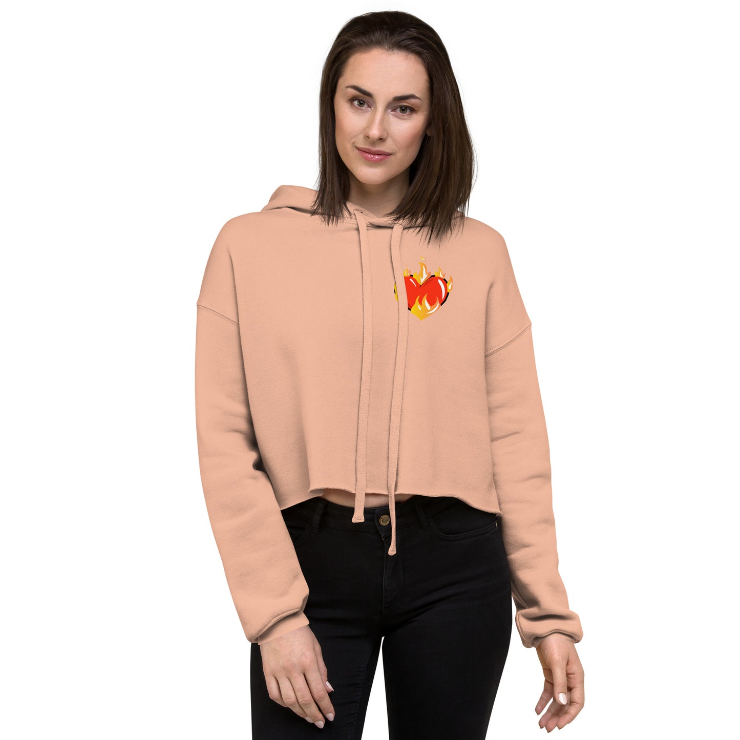 Women’s Novelty Crop Hoodie Graphic - Heart on Fire Front and Back