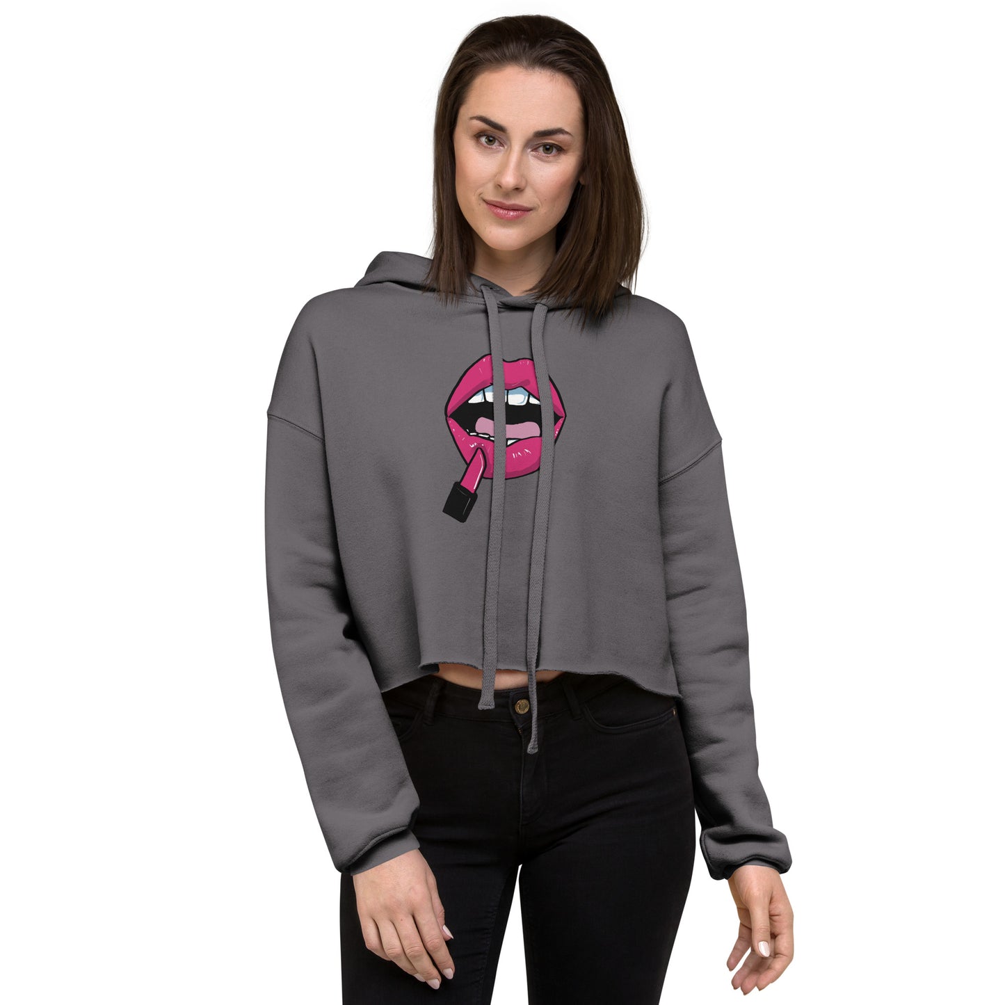 Women's Novelty Crop Hoodie Graphic - Lipstick