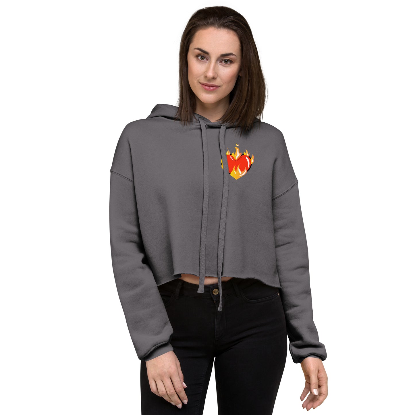 Women’s Novelty Crop Hoodie Graphic - Heart on Fire Front and Back