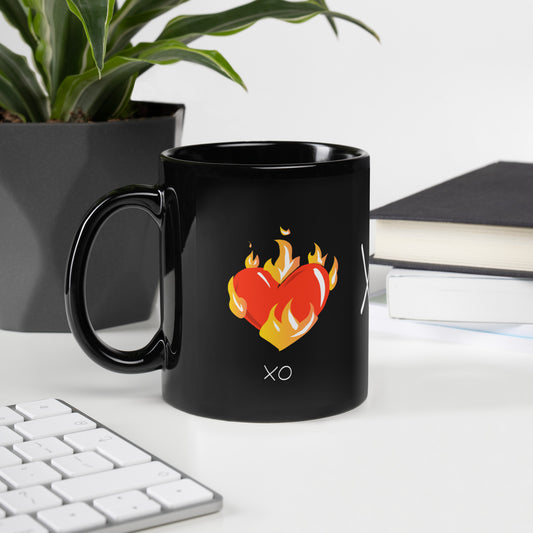 Black Glossy Mug - Heart on Fire