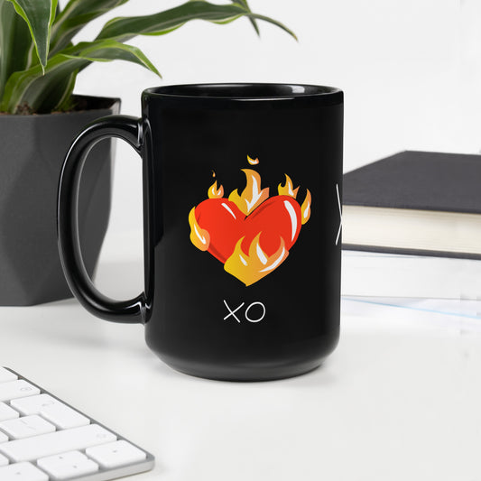 Black Glossy Mug - Heart on Fire
