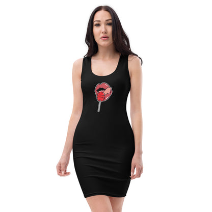 Women's Scoop Neck Casual Graphic Dress - LOLLIPOP BLACK
