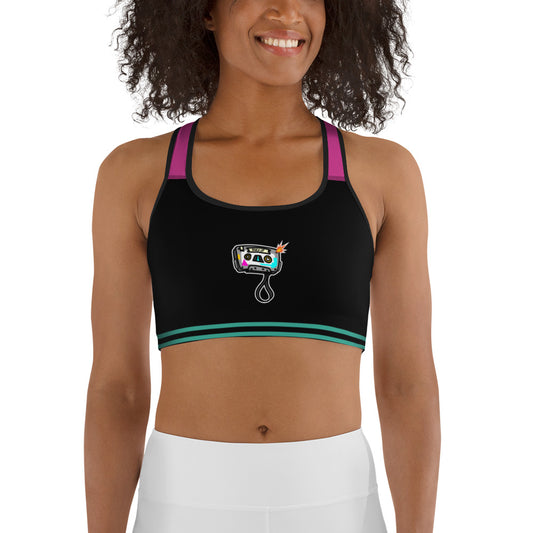 Women's Medium Support Racerback Sports Bra - TAPE POP BLACK