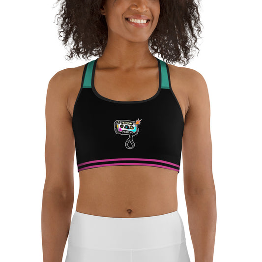 Women's Medium Support Racerback Sports Bra - TAPE POP BLACK GREEN