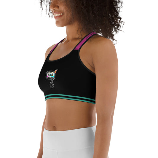 Women's Medium Support Racerback Sports Bra - TAPE POP BLACK