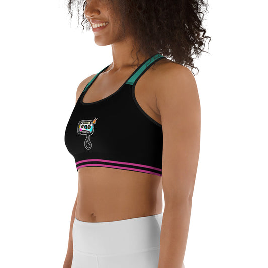 Women's Medium Support Racerback Sports Bra - TAPE POP BLACK GREEN