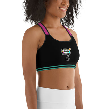 Women's Medium Support Racerback Sports Bra - TAPE POP BLACK