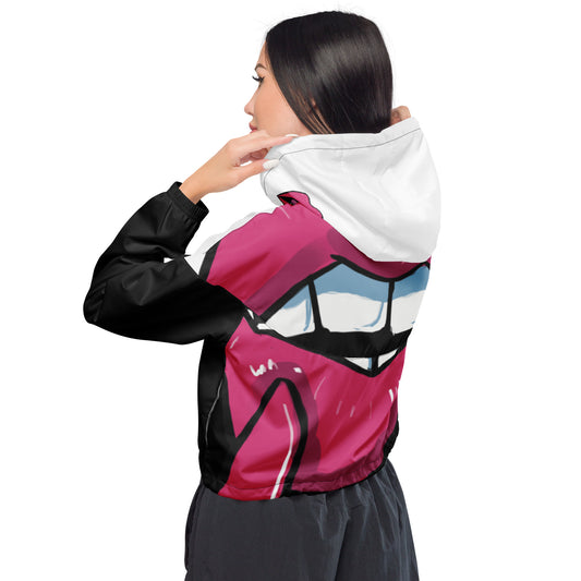 Women’s Novelty Graphic Cropped Windbreaker - Lipstick
