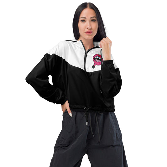 Women’s Novelty Graphic Cropped Windbreaker - Lipstick