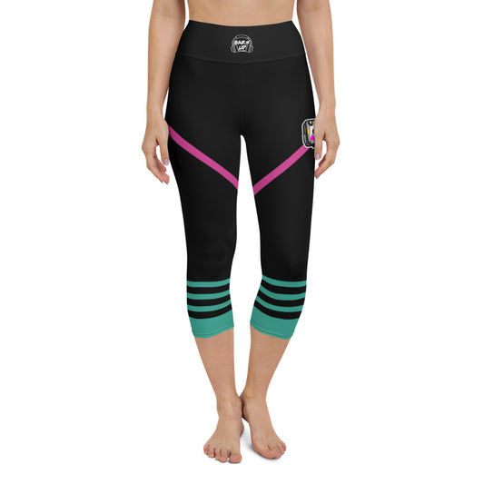 Womens Capri Leggings Casual Graphic Yoga Pants  -  TAPE POP BLACK GREEN