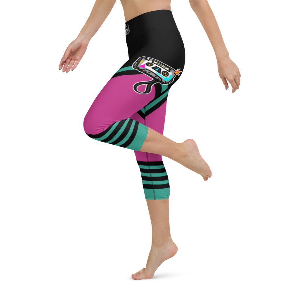 Womens Capri Leggings Casual Graphic Yoga Pants  -  TAPE POP PINK