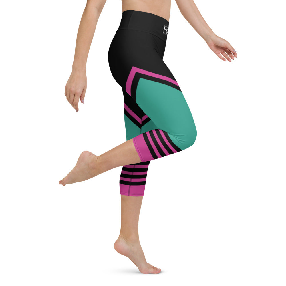 Womens Capri Leggings Casual Graphic Yoga Pants  -  TAPE POP GREEN
