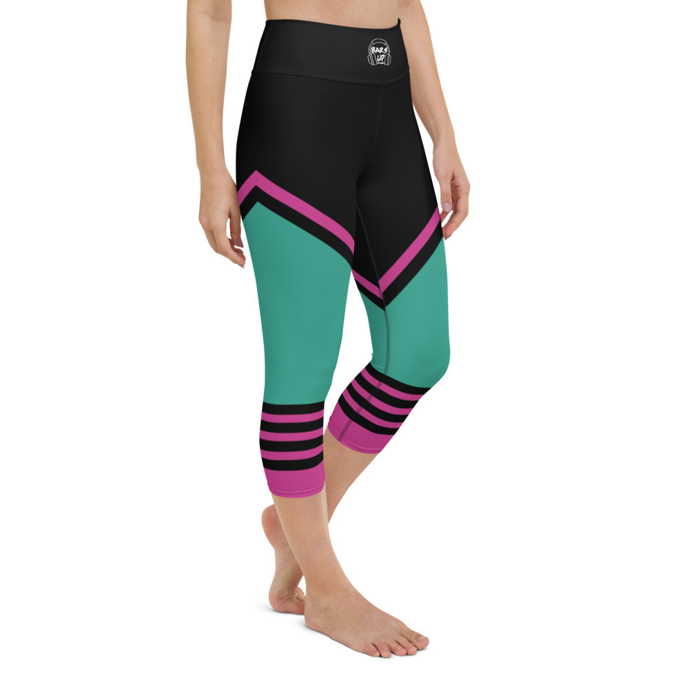 Womens Capri Leggings Casual Graphic Yoga Pants  -  TAPE POP GREEN